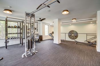 Modern fitness center with weight training equipment